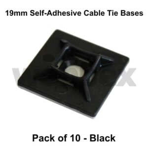 Pack of 10 x 19mm Black Self-Adhesive Cable Tie Bases