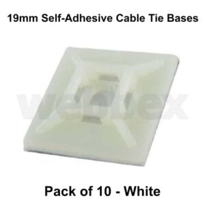 Pack of 10 x 19mm White Self-Adhesive Cable Tie Bases