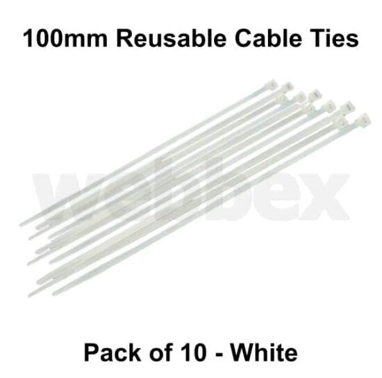 Pack of 10 x 100mm White Cable Ties