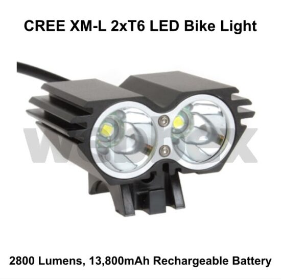 Lights4Bikes Cree XML 2xT6 LED rechargeable 2800 lumen bike light.