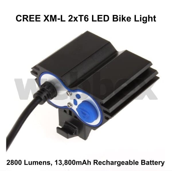 Lights4Bikes Cree XML 2xT6 LED rechargeable 2800 lumen bike light.