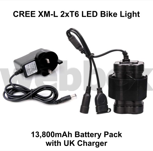Lights4Bikes Cree XML 2xT6 LED rechargeable 2800 lumen bike light.