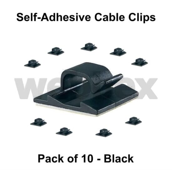 Pack of 10 Black Self-Adhesive Cable Clips