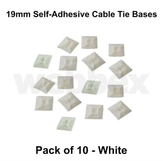 Pack of 10 x 19mm White Self-Adhesive Cable Tie Bases