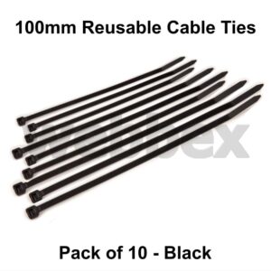 Pack of 10 x 100mm Black Cable Ties