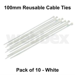 Pack of 10 x 100mm White Cable Ties